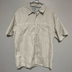 Arrow Men's Beige Checkered button down Short Sleeve Shirt size large